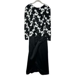 Vintage Sequin Black and White Big Bow Drop Waist Maxi Dress Sz 10 Martinique